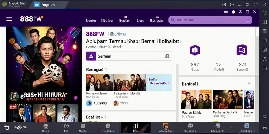Screenshot antarmuka aplikasi 888FW yang menampilkan berita selebriti.