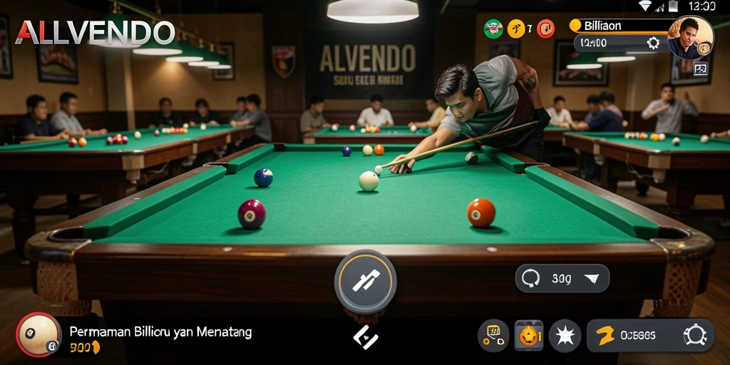 Tampilan antarmuka Billiard yang menarik dan mudah digunakan.