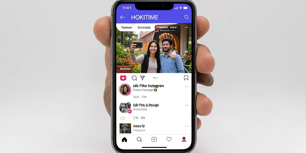 Antarmuka HOKITIME dengan berbagai filter Instagram yang menarik.