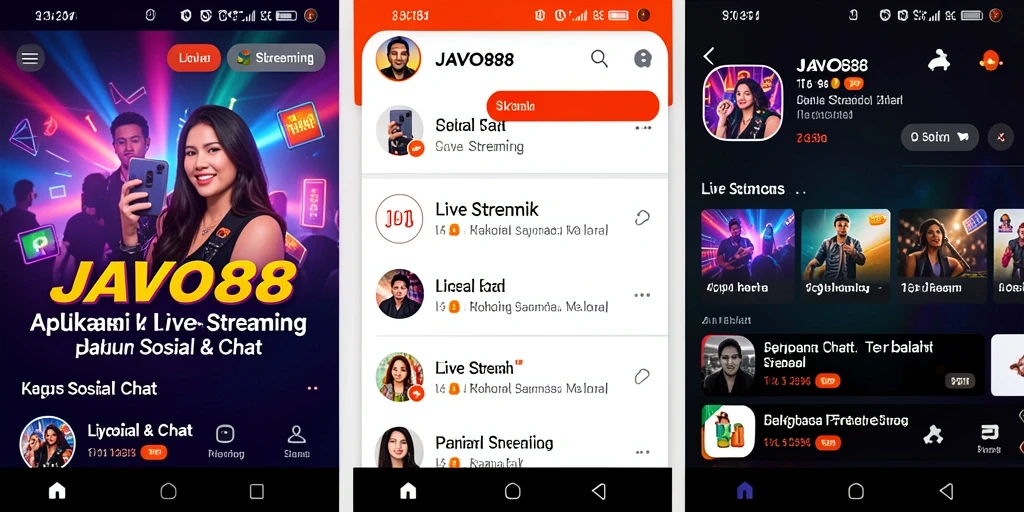 Tampilan antarmuka aplikasi JAVO88 saat live streaming yang menarik.