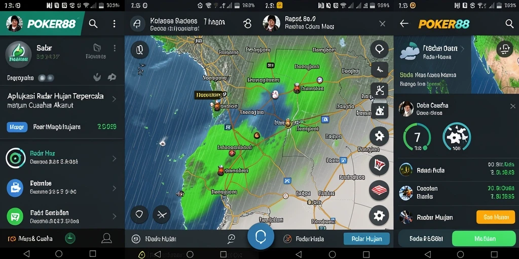Tampilan antarmuka POKER88 dengan peta radar hujan yang informatif.