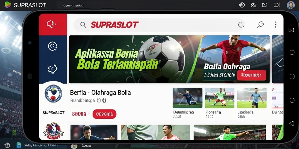 Antarmuka SUPRASLOT menampilkan berita olahraga bola terbaru dan statistik pertandingan.